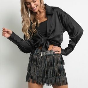 Rhinestone fringe mini skort.